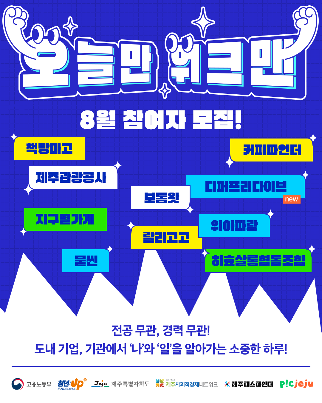 [제주패스파인더] 1일 일체험 오늘만워크맨 8월 참여자 모집 (~8.18/ 기업별 상이)